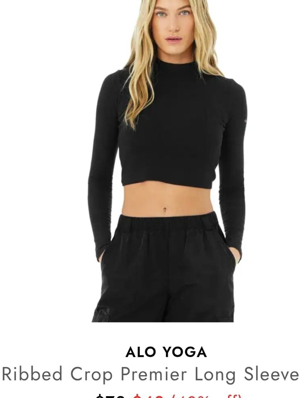 Alo Yoga Ribbed Crop Premier Long Sleeve Top Black Open Back